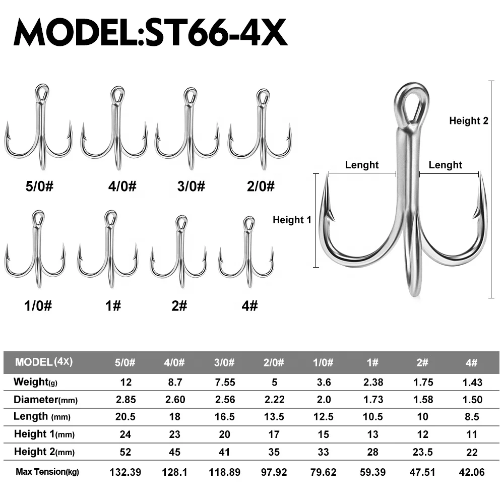 PROBEROS Super Strong 4X Treble Hook High Carbon Steel Fishing Hooks Bright Tin Hard Bait Accessaries Hook Wholesale