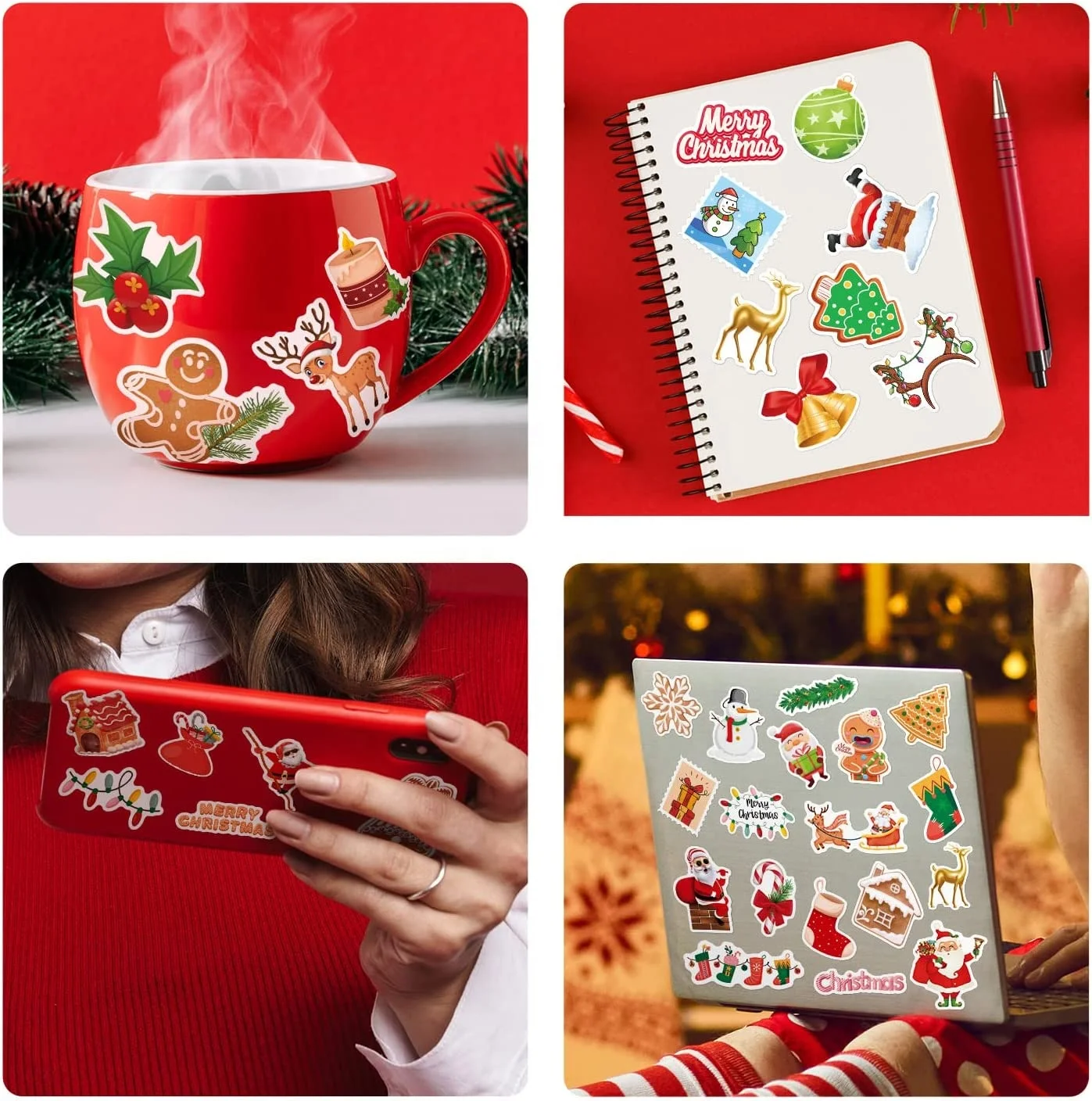 Custom Christmas Decorations 100 PCS Water Bottle Stickers for Kids Teens Cute Vinyl Waterproof Laptop Skateboard Stickers