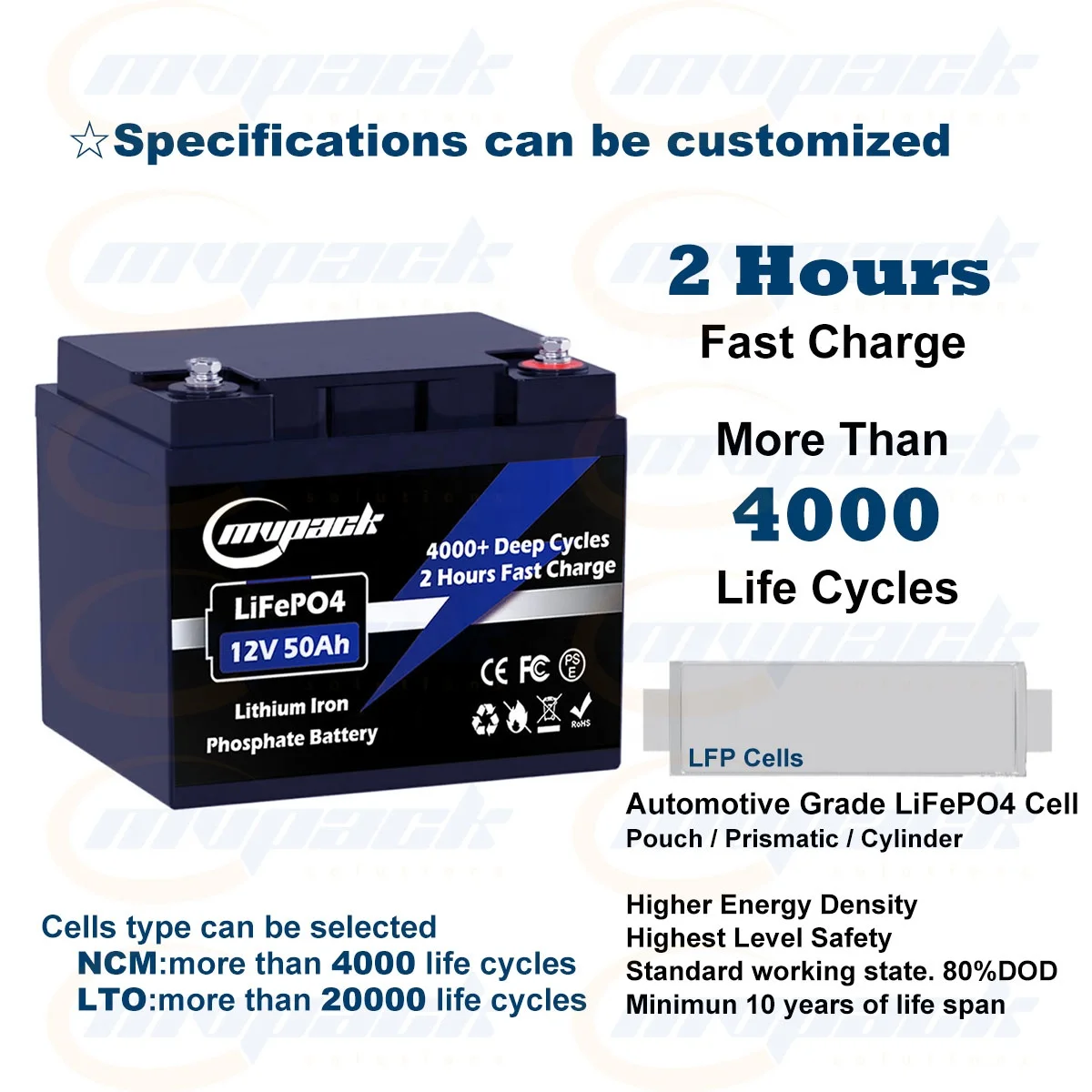 MVPACK  lithium ion battery lifepo4 lifepo4 200ah 24v 12V 100Ah  battery pack