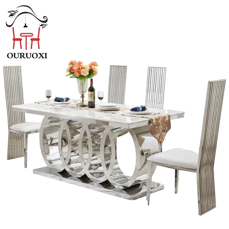 Hotel Table And Chair Furniture Set Stackable Dining Chairs Party Event Stainless Steel Wedding Chairs and Table For Sale