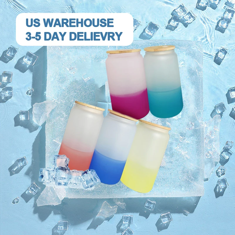 Новое поступление, Стеклянный Стакан холодного цвета 16 унций в форме банка с бамбуковой крышкой и соломинкой Для склада в США