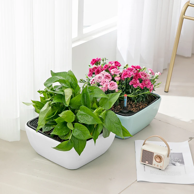 Wholesale Large Size Square Plastic Flower Pots Home Garden Decoration Lazy Auto Watering Vases and Flower Pots