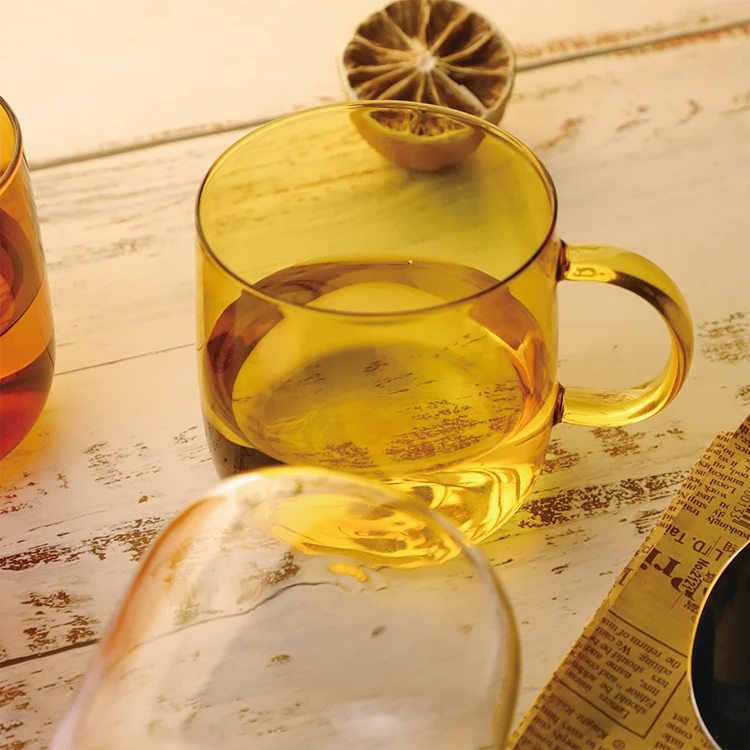 new color amber pink yellow Professional Manufacture color handmade reusable single layer glass cup coffee cup mugs