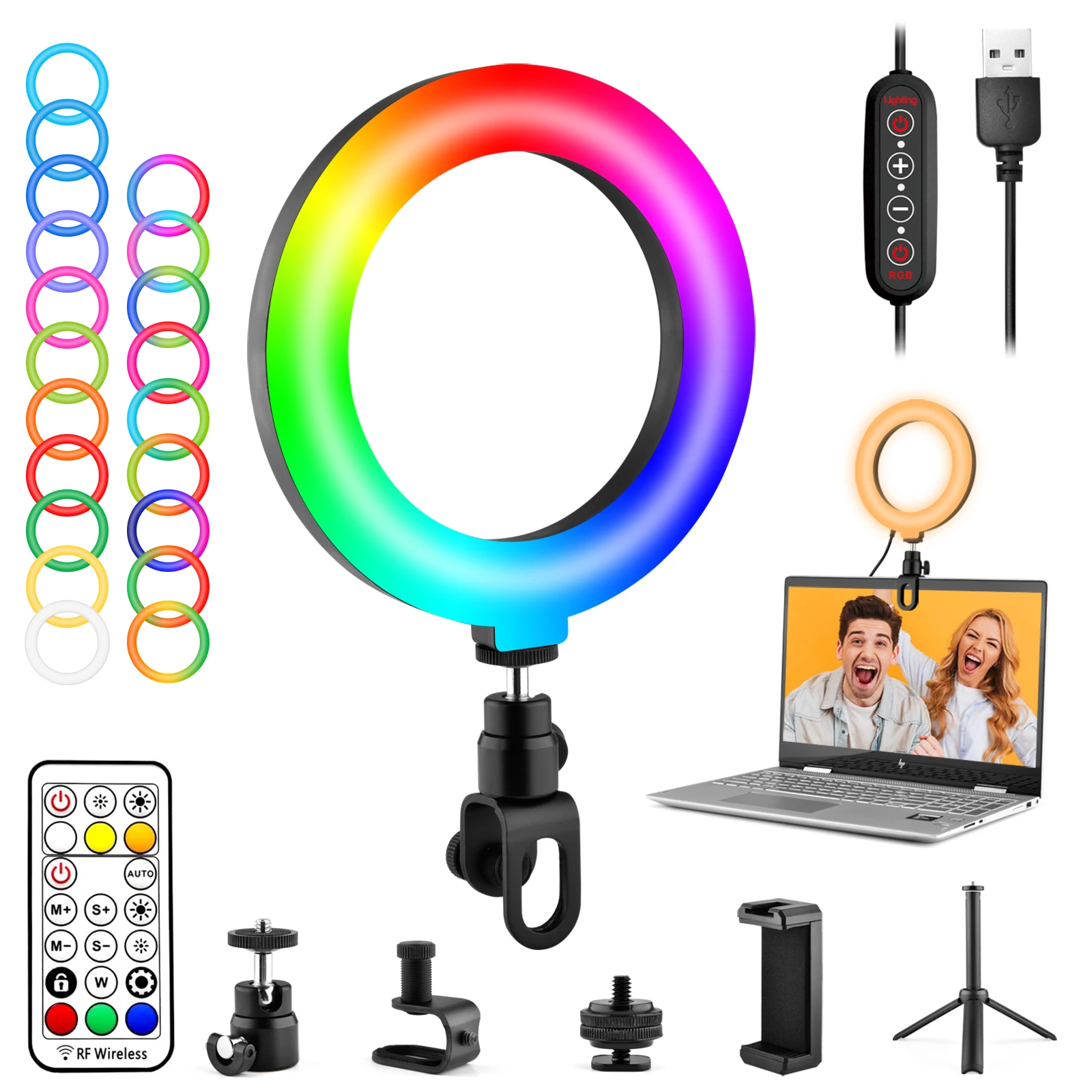 YELANGU Ring RGB Selfie Light Remote Control  with Tripod Stand