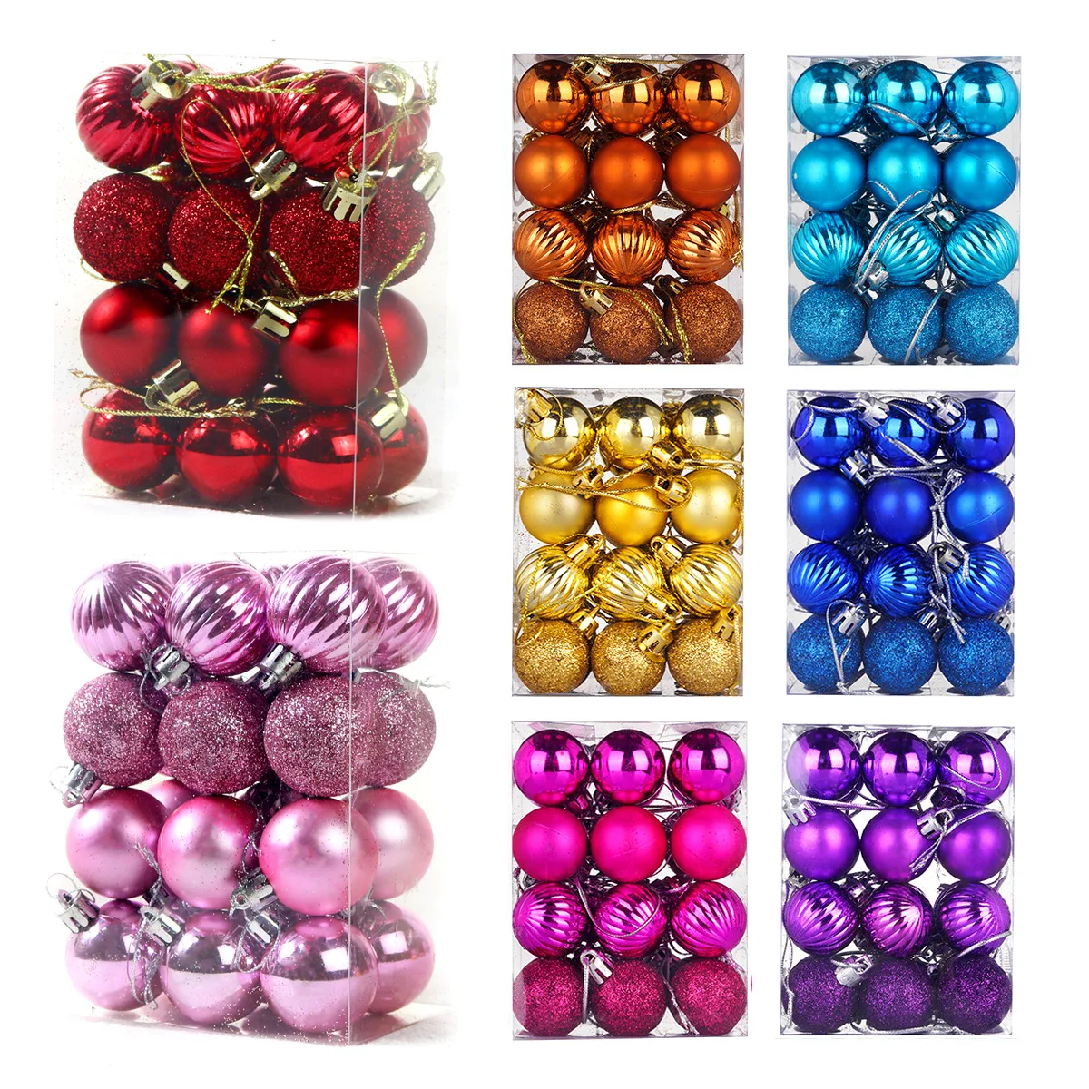 Hot Sale New Design Wholesale Plastic 24PCS Christmas Ornaments Ball Christmas Decoration Ball