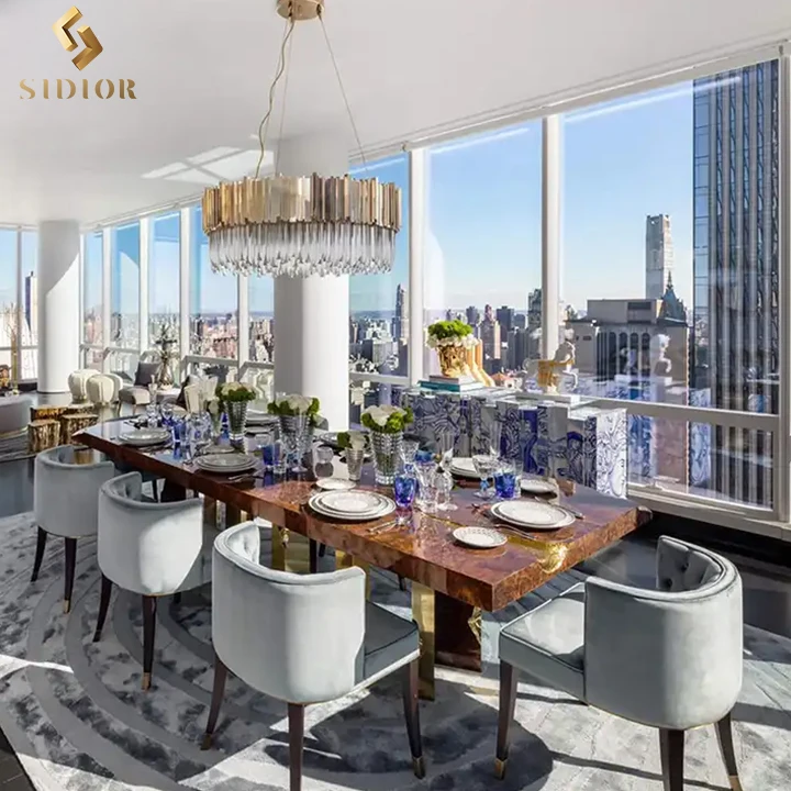 BOCA EMPIRE original golden copper table luxury dining room furniture table set 6 8 10 12 seater chair for 8 10 luxury