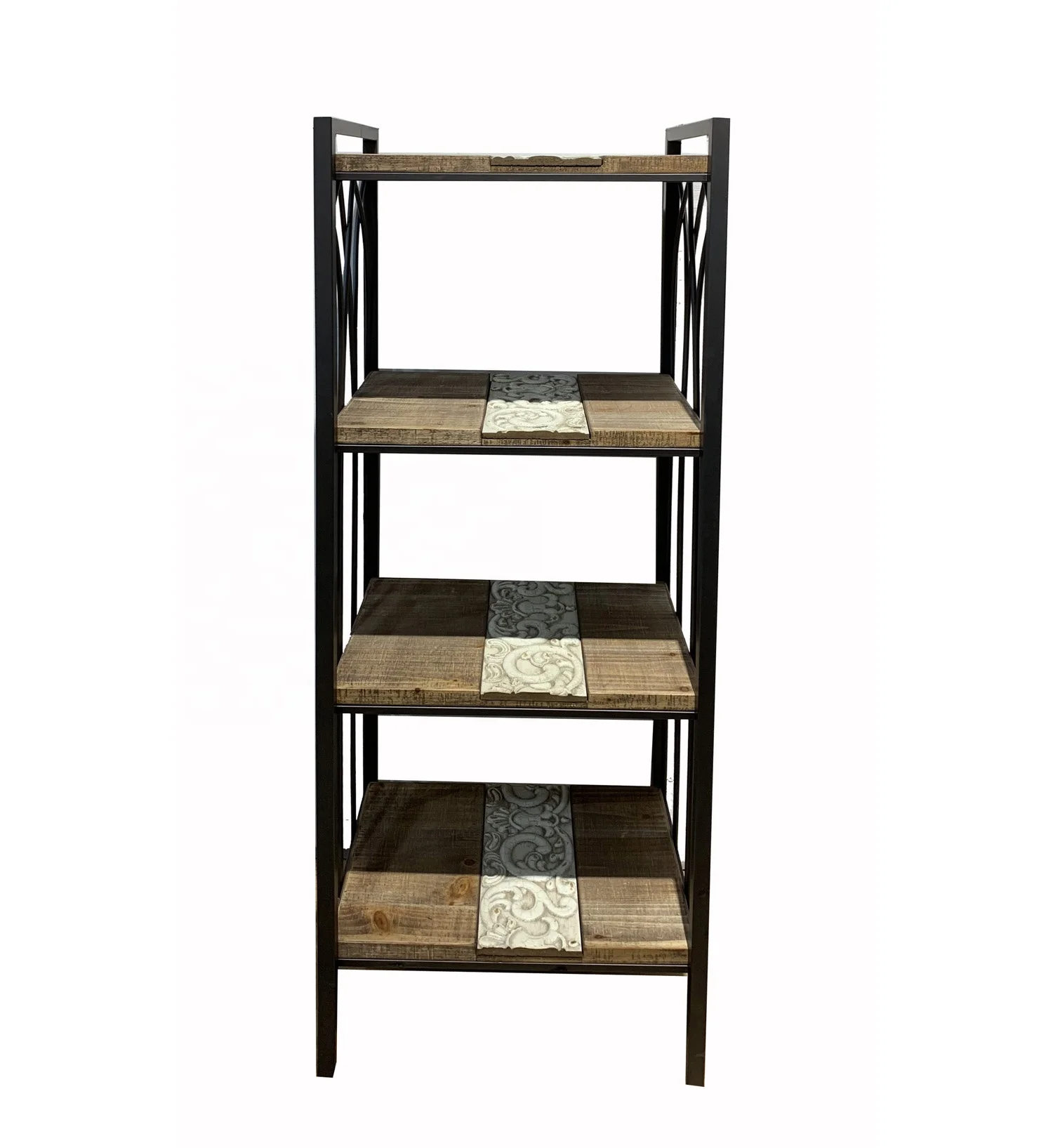 hand carts & trolleys 4 tier wood and metal shelf Storage Trolley Cart OEM manufacture
