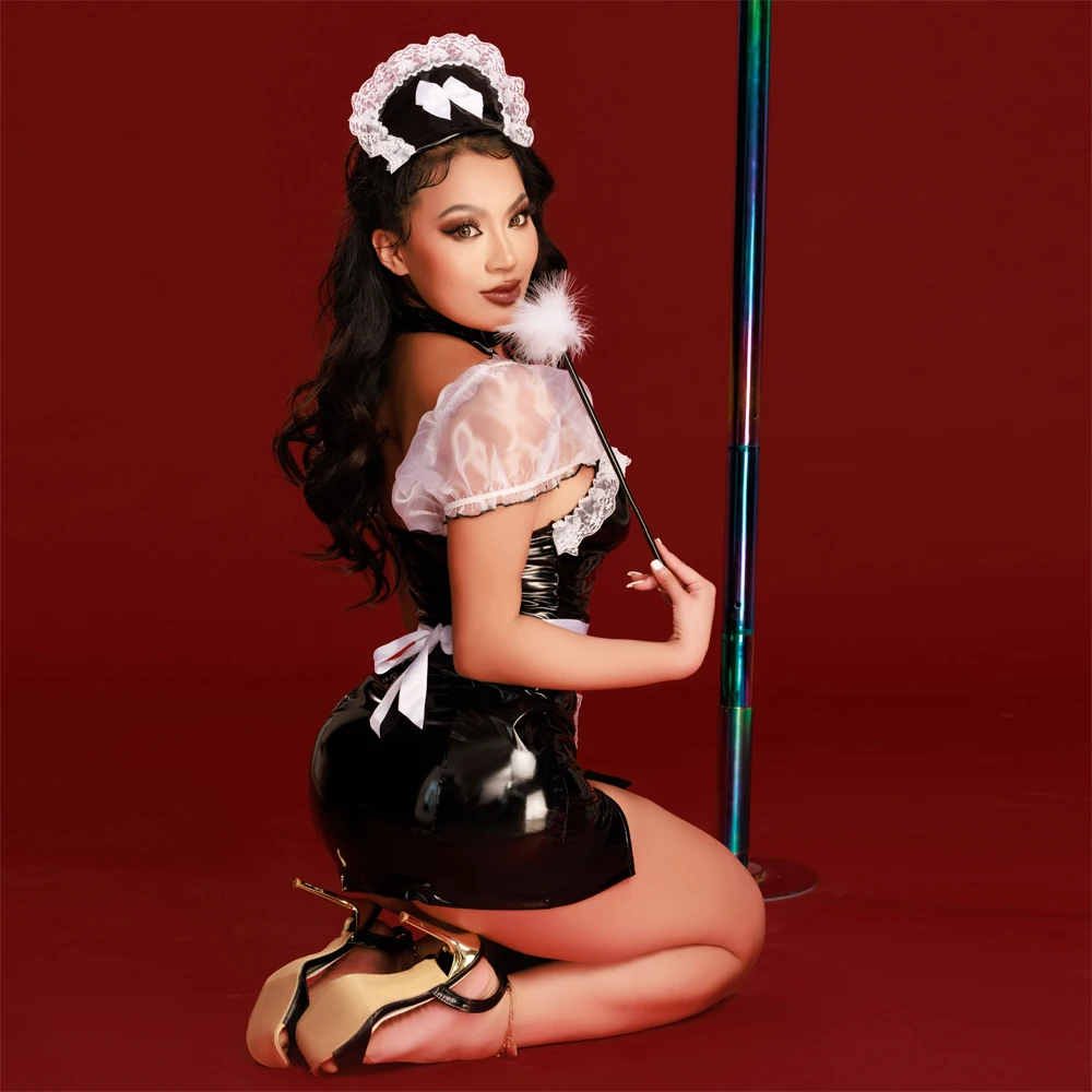 Black White French Maid Sexy Lingerie Bar Servant women Costume Dress Uniform (1).jpg
