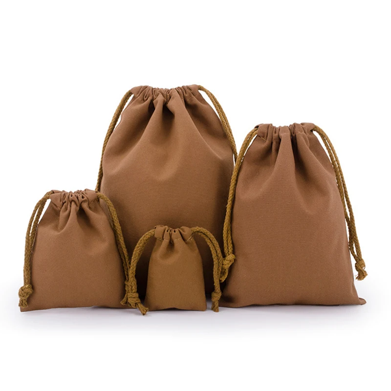 Custom Logo Organic Linen Small Cotton Pouch Canvas Cotton Drawstring bag  for Travel Cosmetic Clothing Storage