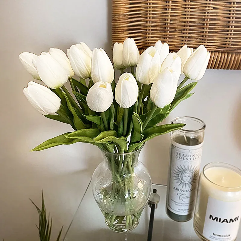 Real Touch Tulip Artificial Flowers, DIY Wedding Bouquets Home Flower Arrangement Decorations Multicolor Faux Tulips