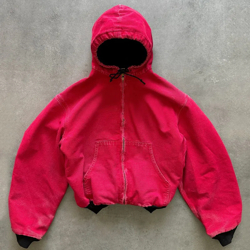 Custom unlined distress vintage duck canvas hoodie work wear jacket worker workwear mechanic carpenter chore jacket men