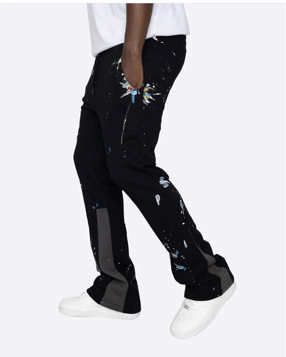 KY New Custom Patchwork Paint Splatter Print mens high quality Flared Hot Sale Flaired Sweatpants 10