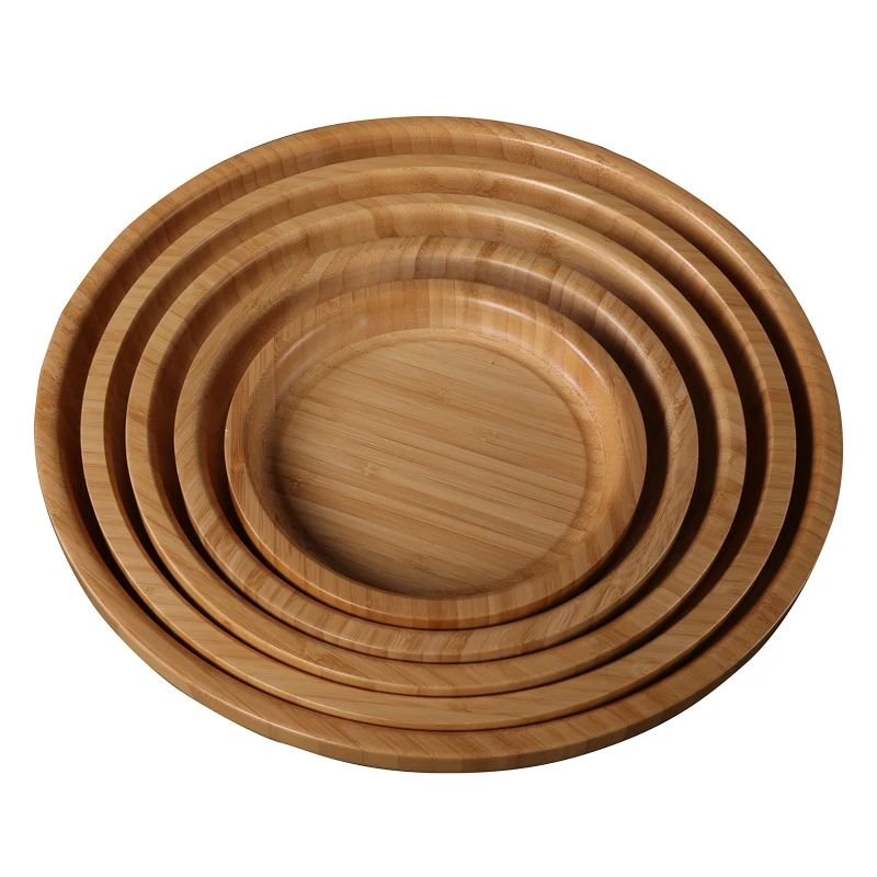 Natural Round Bamboo Food Serving Circle Tray for Coffee Table Food TEA Tray