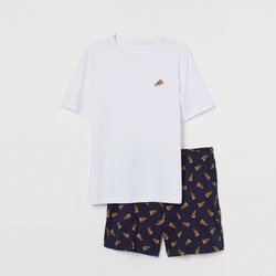 Футболка с коротким рукавом и шорты мужской пижамный комплект с принтом пиццы хлопковая летняя одежда для сна семейная Пижама