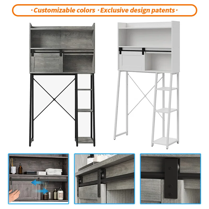 The Toilet Storage Cabinet Mass-Storage Over Toilet Bathroom Organizer with Sliding Door, Space-Saving Toilet Rack