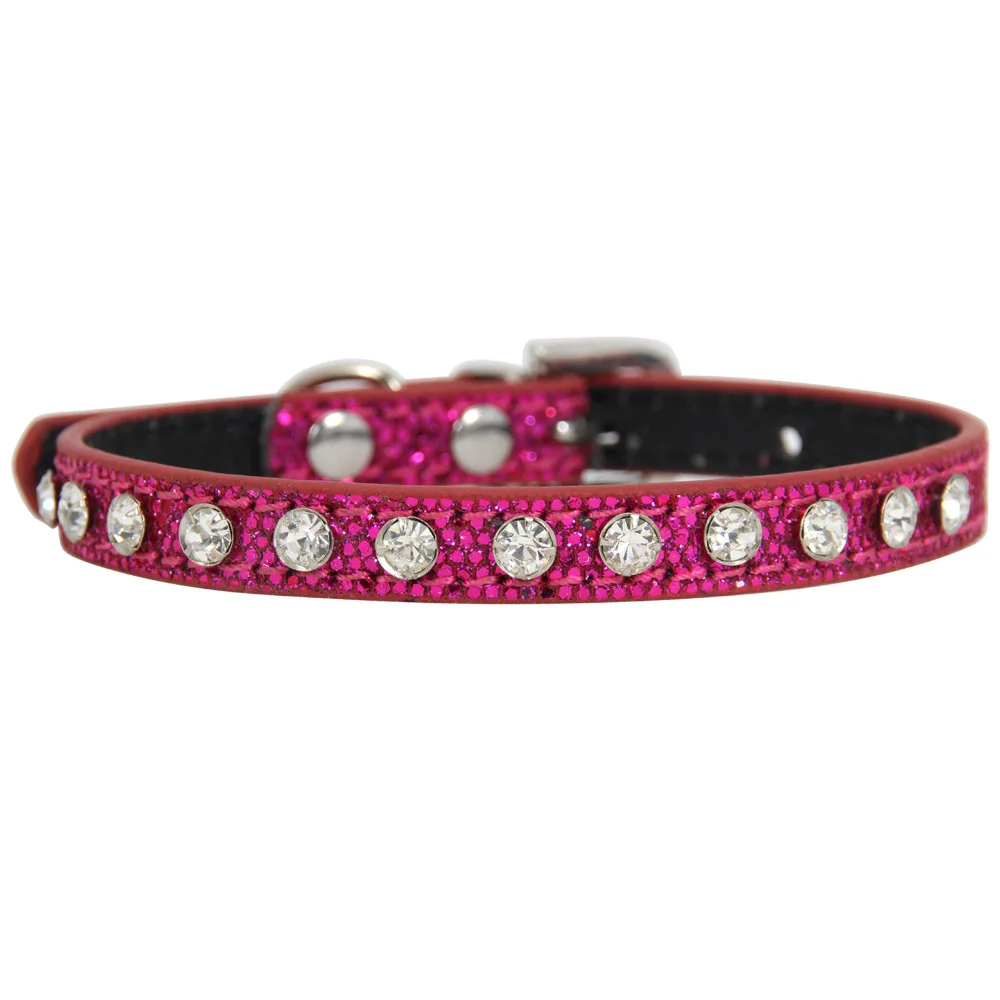 Wholesale Bling Rhinestone PU Leather Collar for Dog Cat Pet Accessories Crystal Diamond