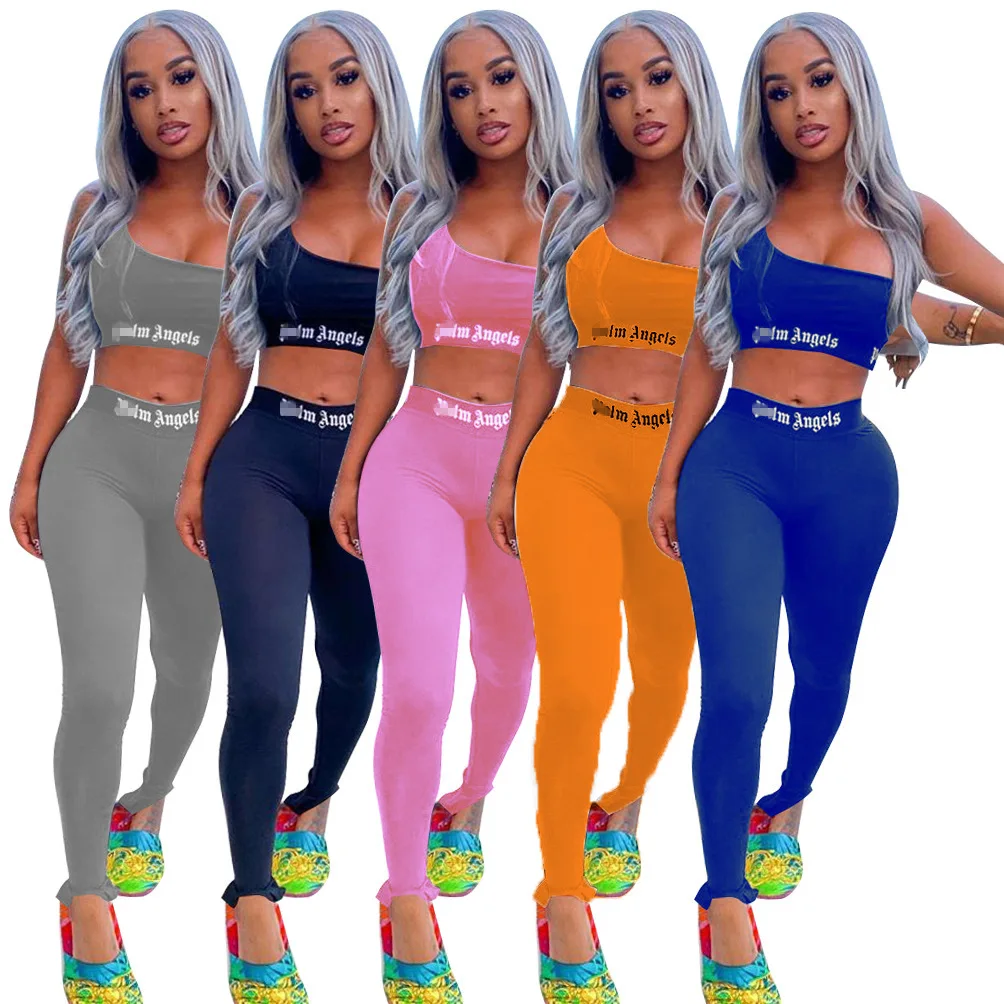  Dropship Ladies Street Club Wear Sexy Crop Legging Set Slim Fit wholesale Women Two Piece Outfits palm-angel tracksuit