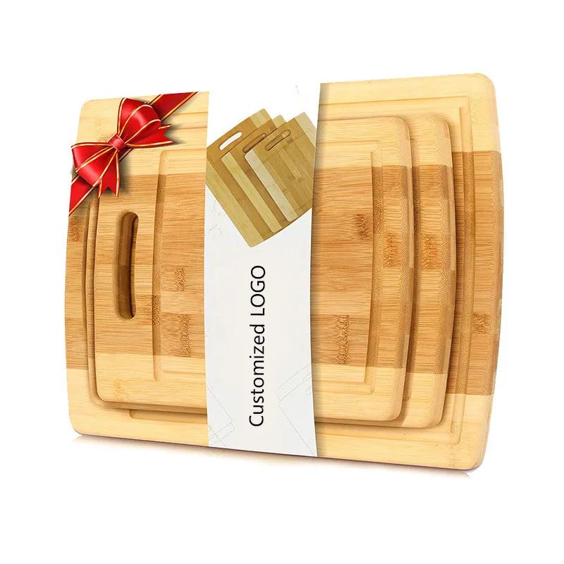 Custom High Quality 3pcs Cutting Board Set Bamboo Chopping Board With Edge And Juice Groove