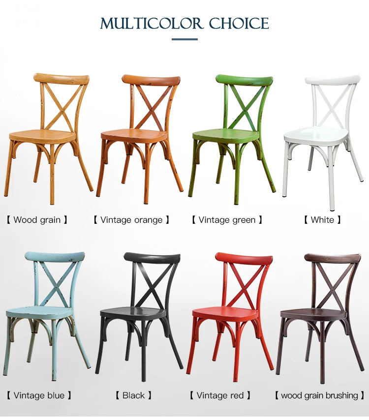 Wholesale Stackable Cross Back Design Dining Chairs Bistro Vintage Industrial Metal Chairs For Restaurant