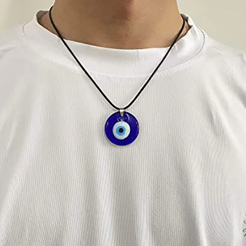 Maxery 2021 Fashion Jewelry Blue Turkish Glass Leather Rope Evil Eye Necklace for Women Men Necklaces Pendant