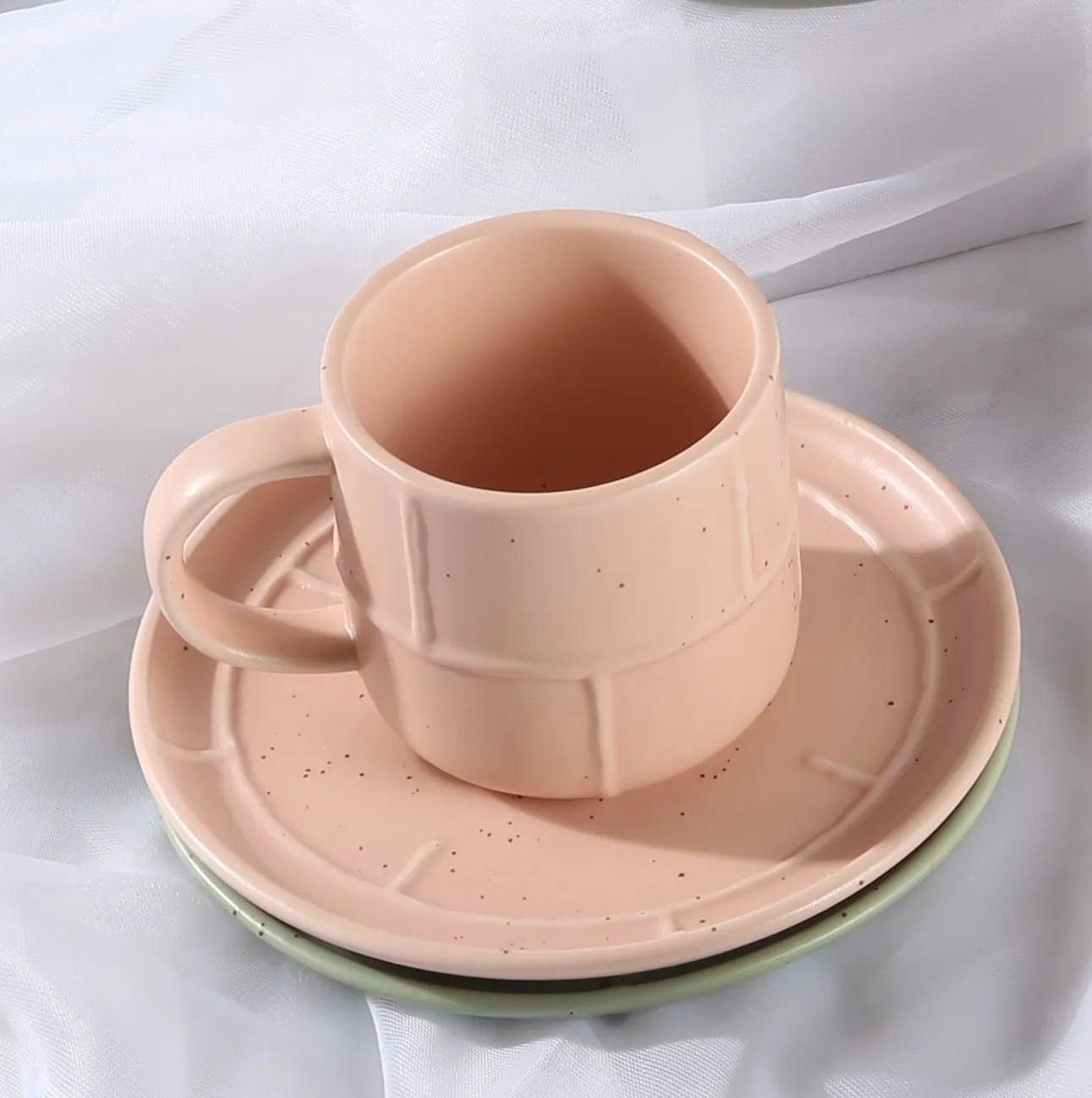 Nordic Style Afternoon Wholesale Matte Glaze Pink Color Coffee Cup Set Porcelain Tea Cup And Saucer