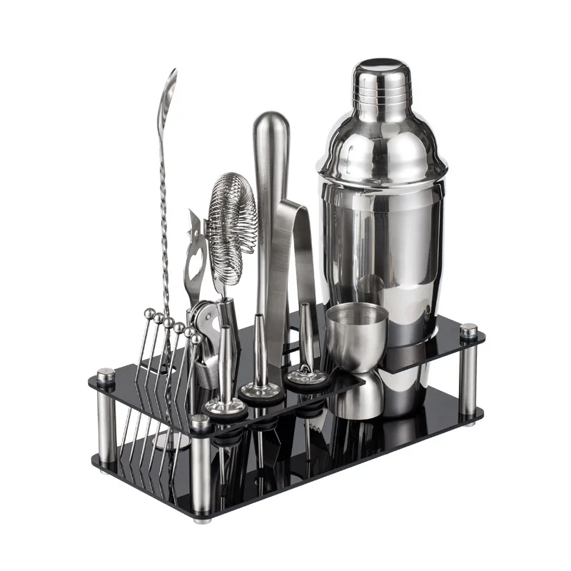 Bartender Kit Barware Cocktail Professional Stainless Steel Bar Tools Kit Shaker Set With Stand