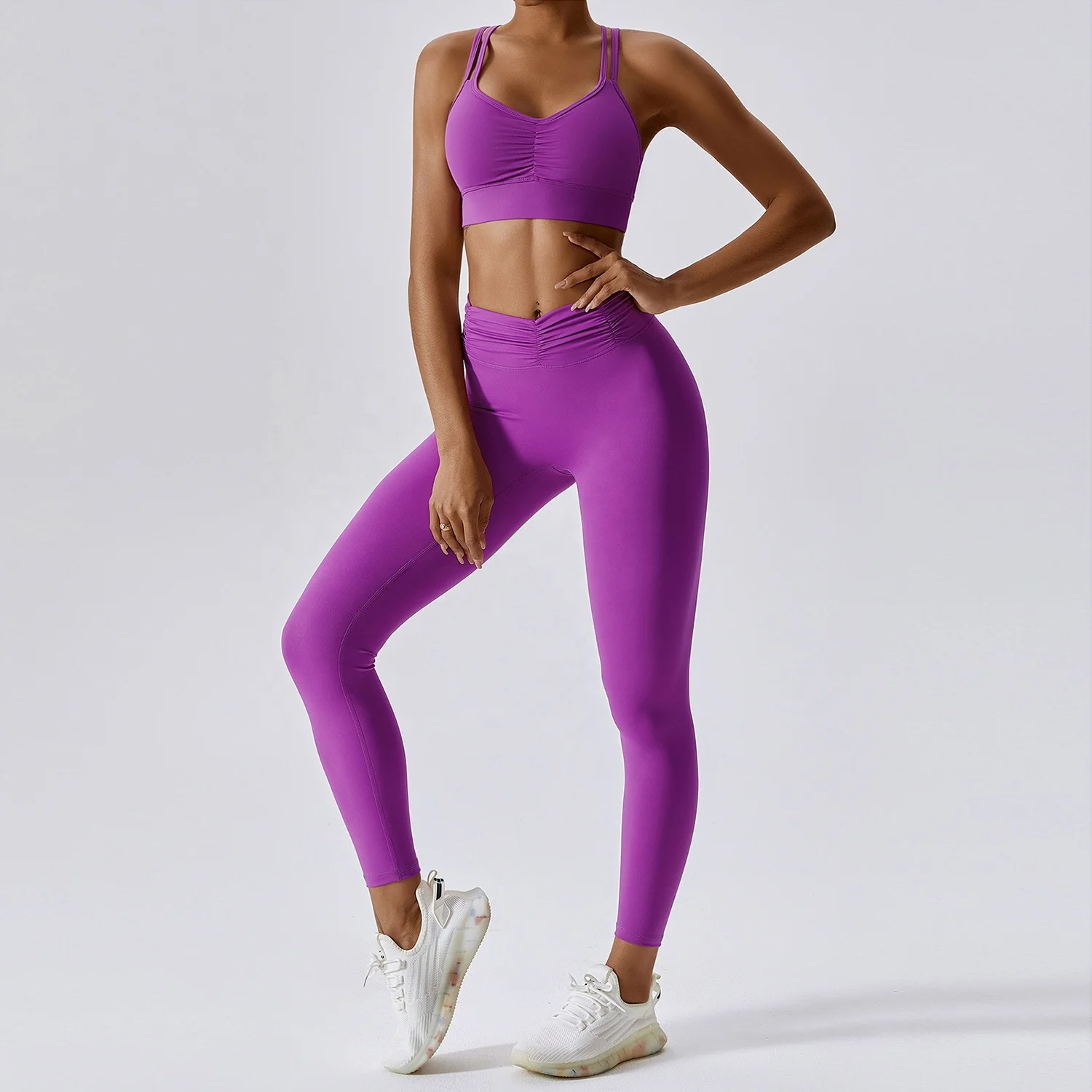 Wrinkle High Waisted Sports Leggings Women Custom Logo Gym Pants Without Front Line