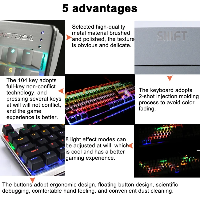  Высокое качество 104 клавиши Проводная игровая Подсветка клавиатуры rgb LED Механическая клавиатура мышь