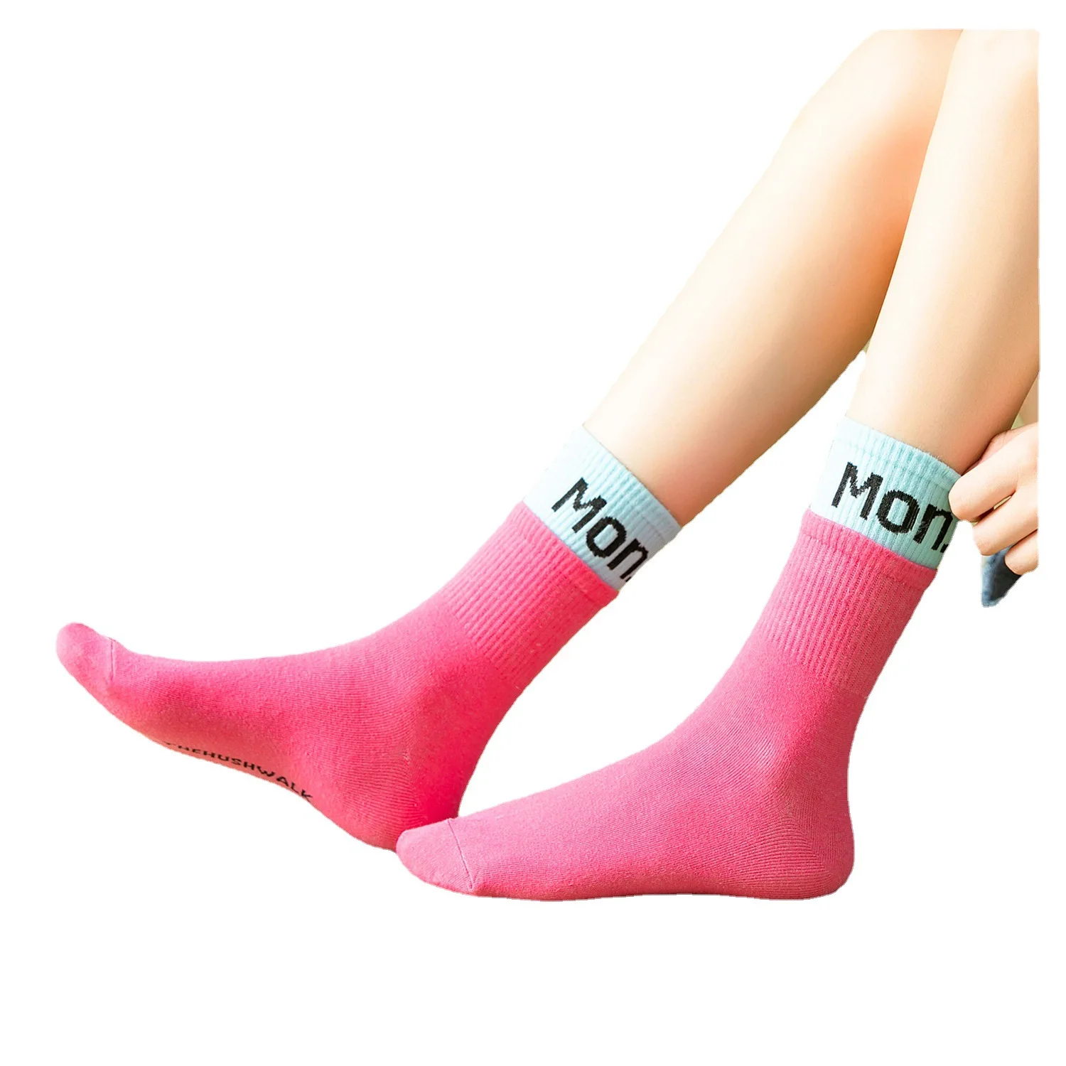 wholesale new custom women double rib medium hose cotton color sport summer breathable teenagers crew socks