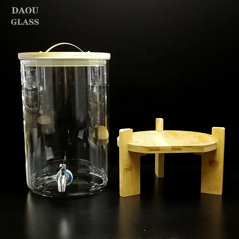 10L Heat resistant glass  soaking wine bucket,enzyme fermentation barrel,bamboo drinking tea  glass