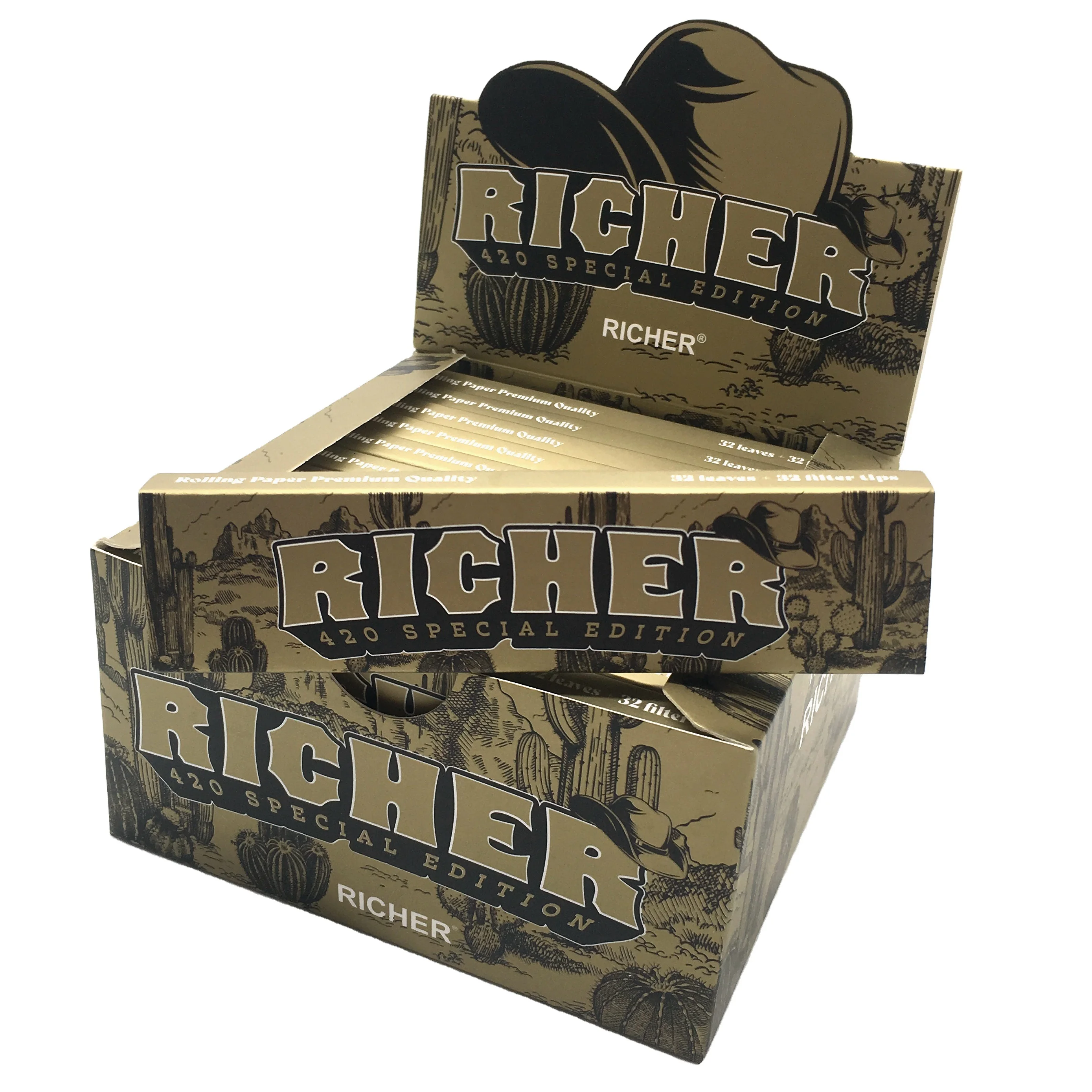 Custom Smoking Rolling Paper Black Paper Gold Filter Tip Oem Cigarette Tobacco Paper For Wholesale Stock 33 Leaves 50 Booklets