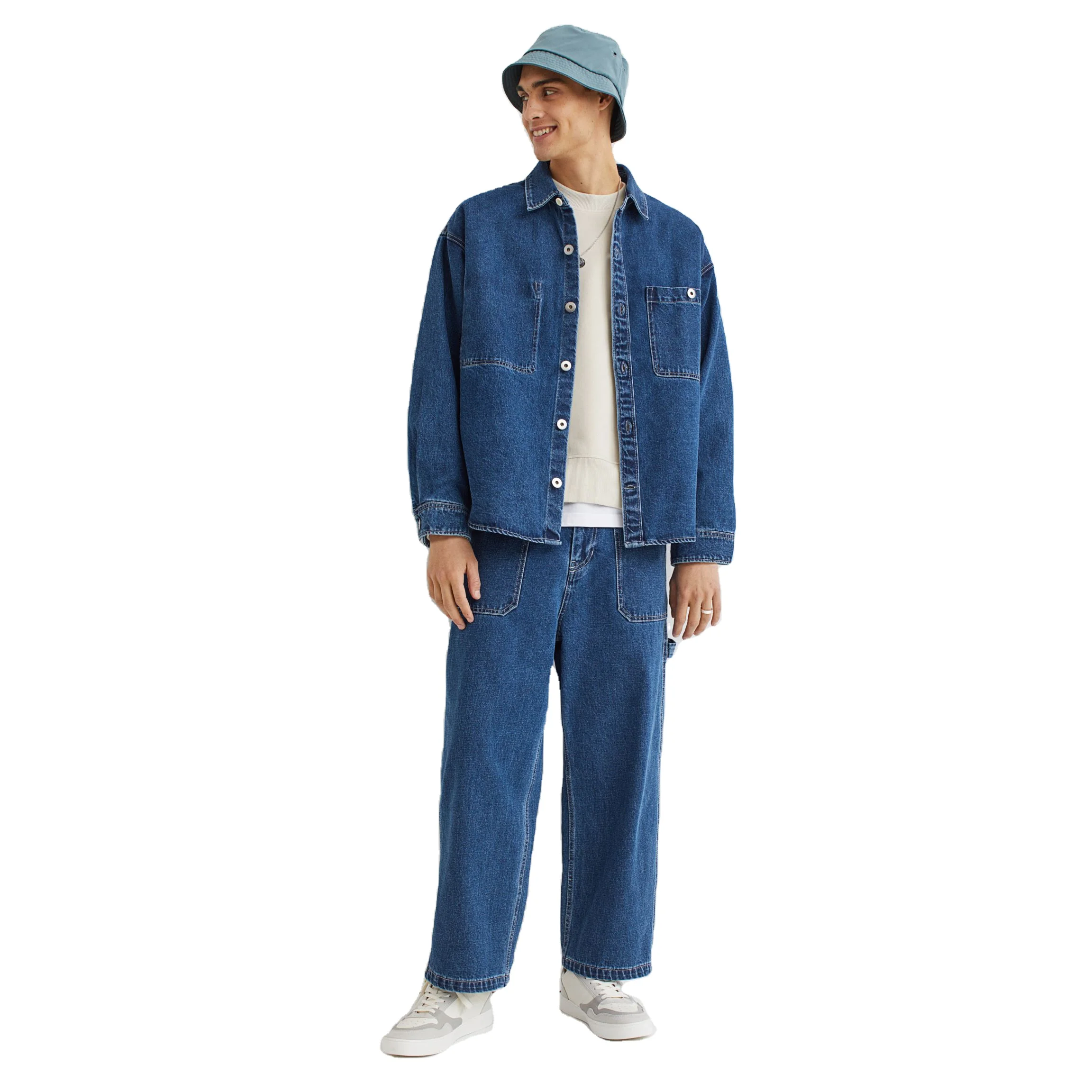 Custom New Sustainable Casual Outdoor Turn Down Collar Fashion Stylish Blue Light Blue Colors Men Jeans Jacket