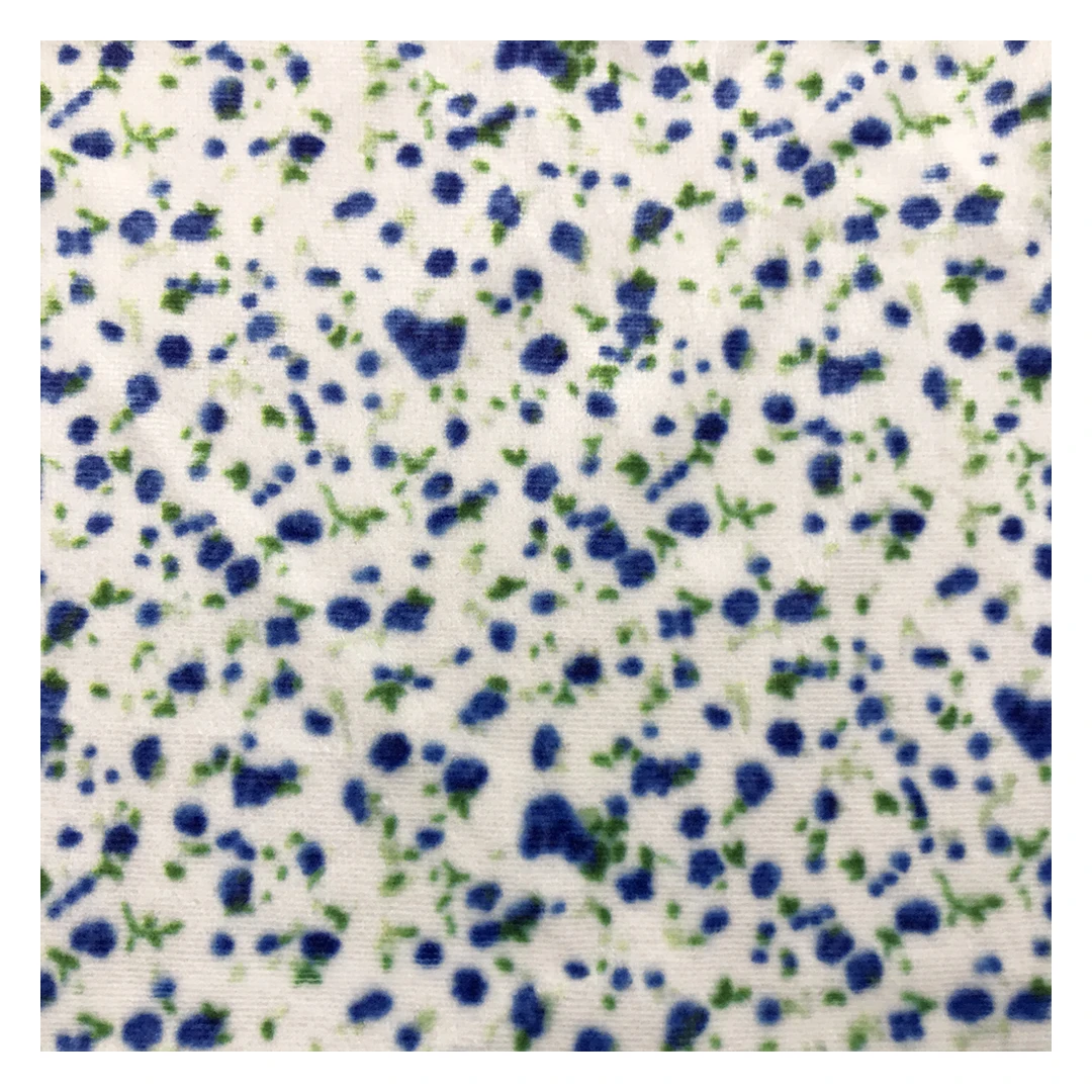 The factory outlet blue flower pattern 100% polyester two way stretch custom print velvet fabric for garment