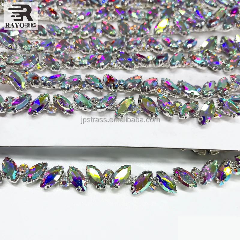 100 yards colorful rhinestone bling chain trimming newly design wholesale bridal setting  rhinestone trimming on roll