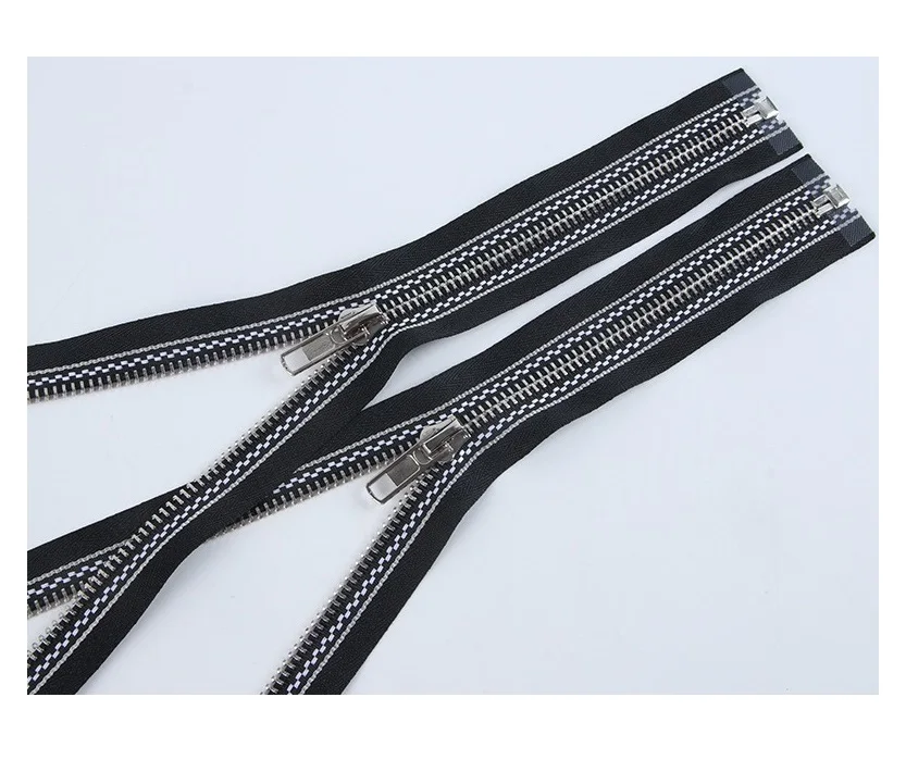 No. 5 white gold open zipper with special stripe with black background and white dots  zipper