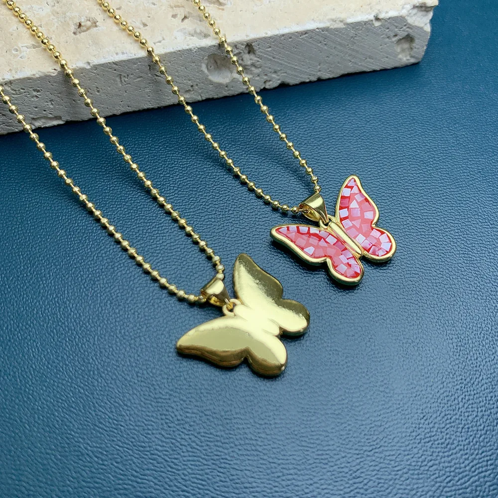 Jachon 2025 New Design Fashion Oil Dripped Gold  Chain Enamel Sea Shell Butterfly  Pendant Charm necklace for women
