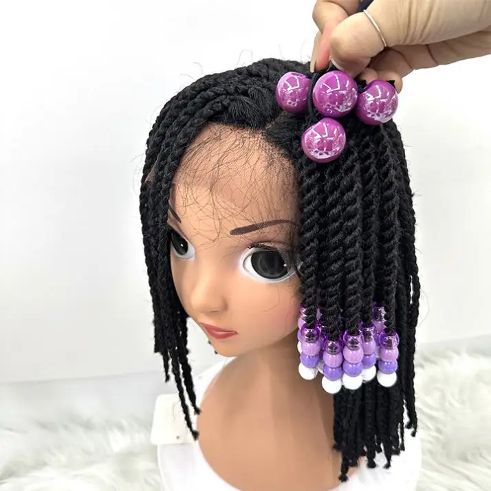 8inch kids braided ponytail with beads and bow Tie with curly end and butterfly Customized logo