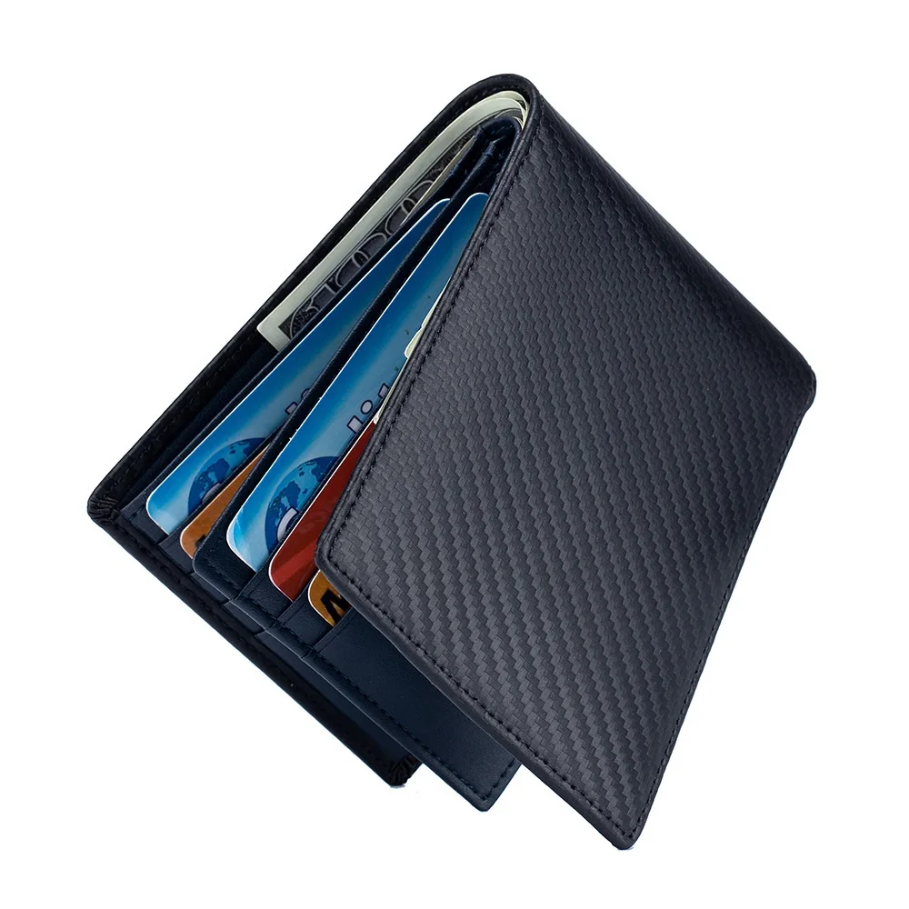 boshiho RTS dropshipping RFID blocking minimalist genuine leather wallet customized logo credit card holder carbon fiber wallet