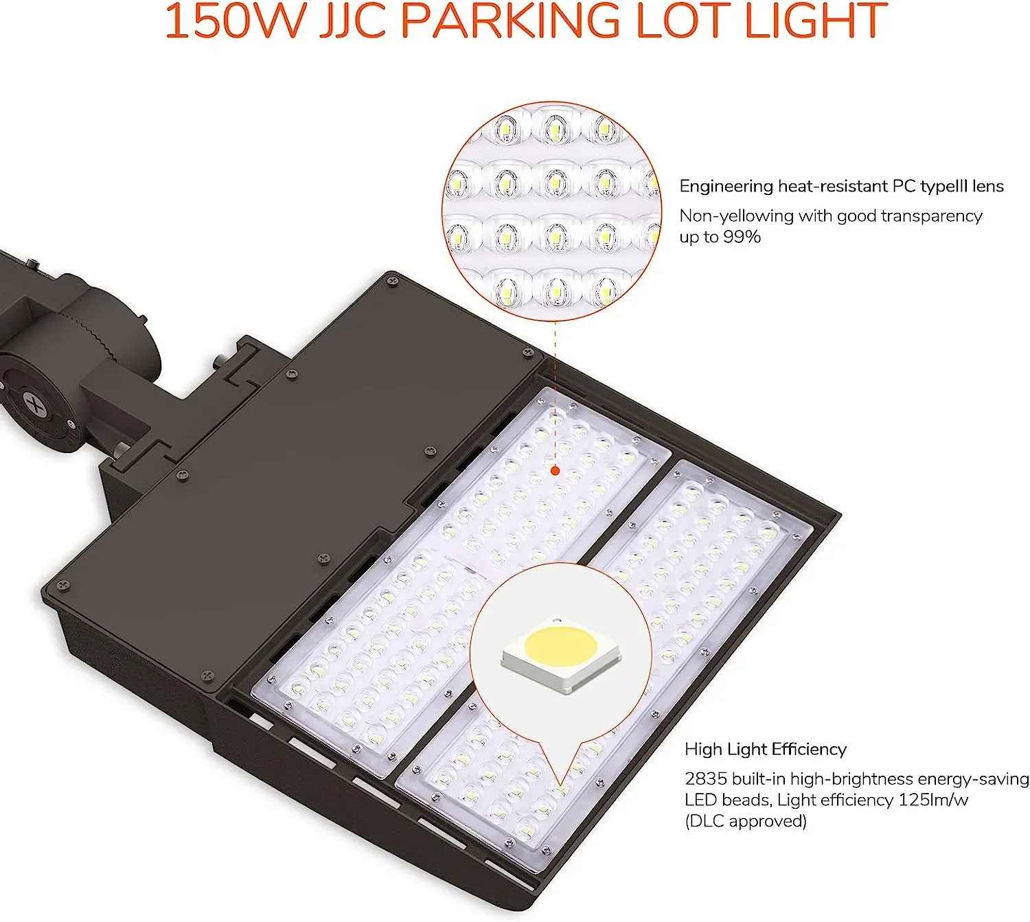 JJC LED Street Lights 50W LED Parking Lot Light 18500LM 125LM/W LED Street Lighting with Dusk to Dawn Photocell Sensor 5000K