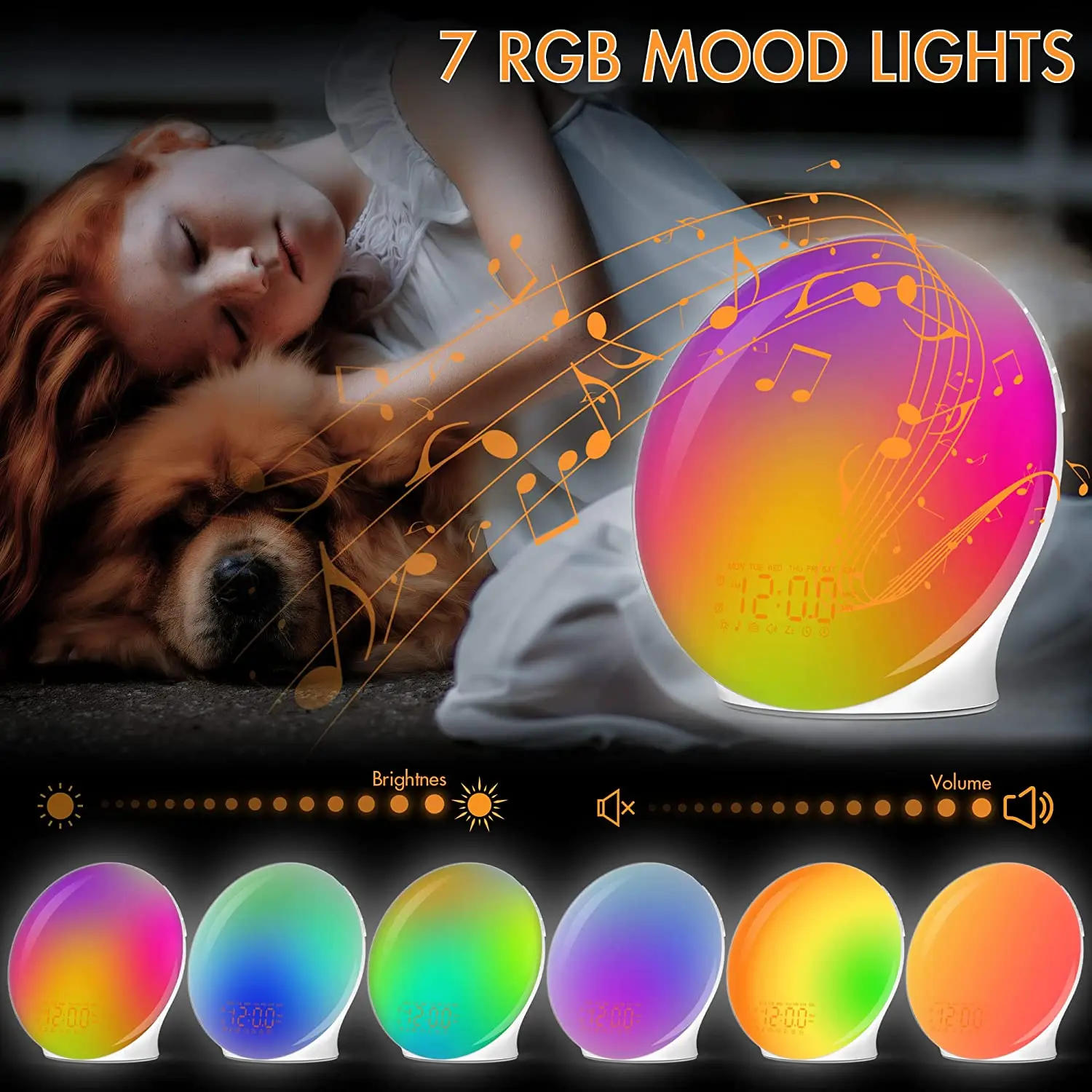 Smart Alarm Clock Sleeping Sunrise Trainer Clock Simulative Sunset Sleep Full Screen Trainer Wake Up Night Light
