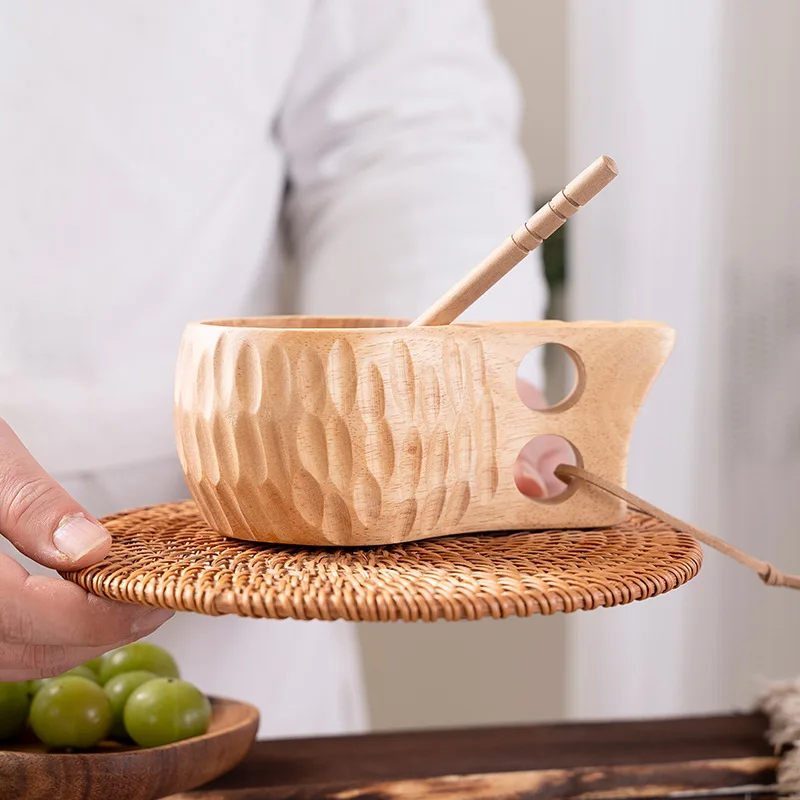 Hotsell Nordic Style Rubber Wood Coffee Cup Camping Bar Tea Milk Wooden Cup Engraved Logo Cup