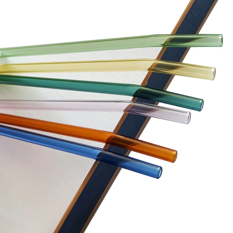 Wholesale transparent glass straw set color straight straw heat-resistant and eco-friendly borosilicate glass curved straw