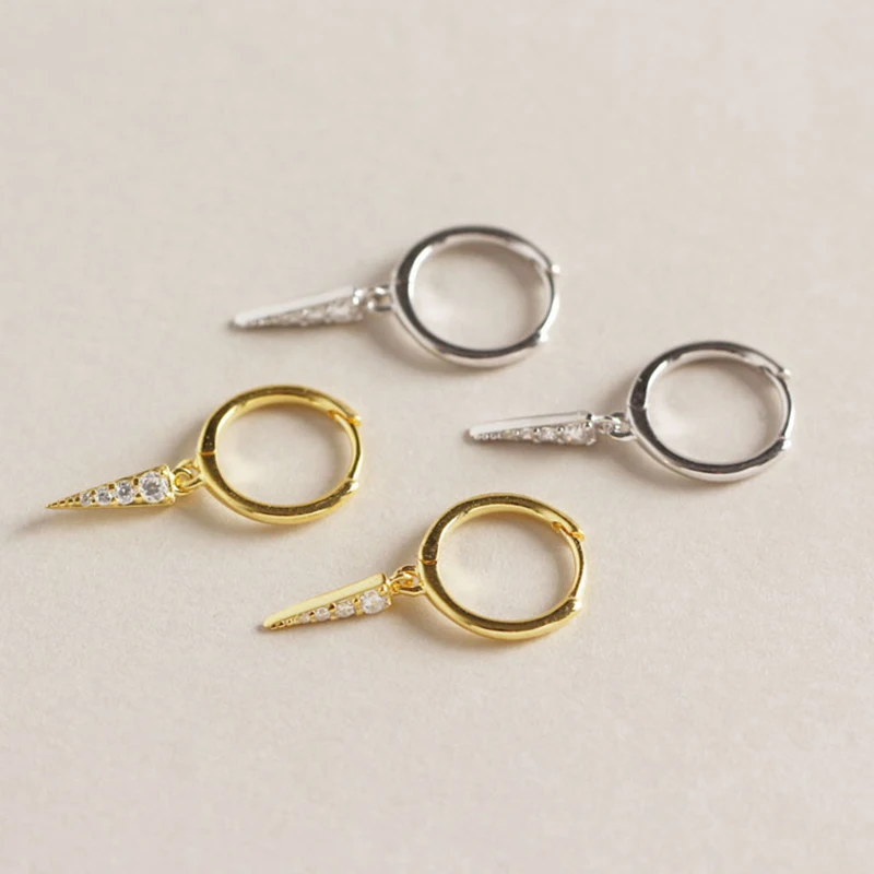 Long Triangle Charm Geometric Earrings 925 Sterling Silver Earrings for Women Shiny Minimalist Hoop Earrings