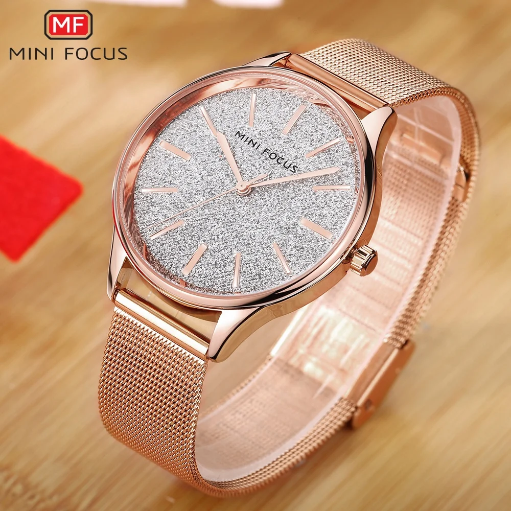 MINI FOCUS MF0044L High quality Diamond Shining women luxury brand ladies watches women wrist quartz watches with Leather band