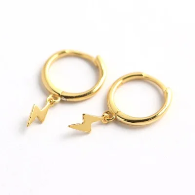 Fashion 925 silver huggie hoop lightening bolt Pendant Clip huggie Earrings For Women