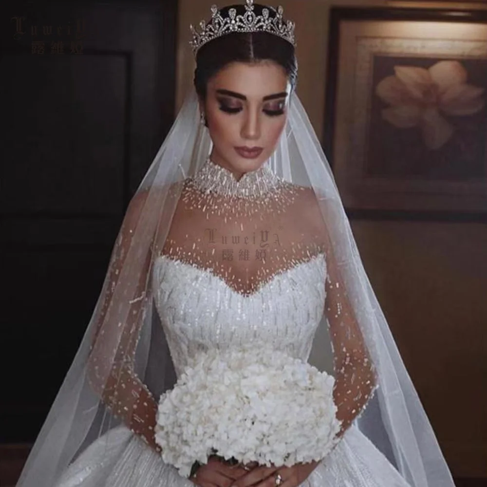 Oceanlux  Dresses Turkey Istanbul China Manufacturer Long Tail Ball Gown Wedding Dress Long Sleeves  Women Dresses