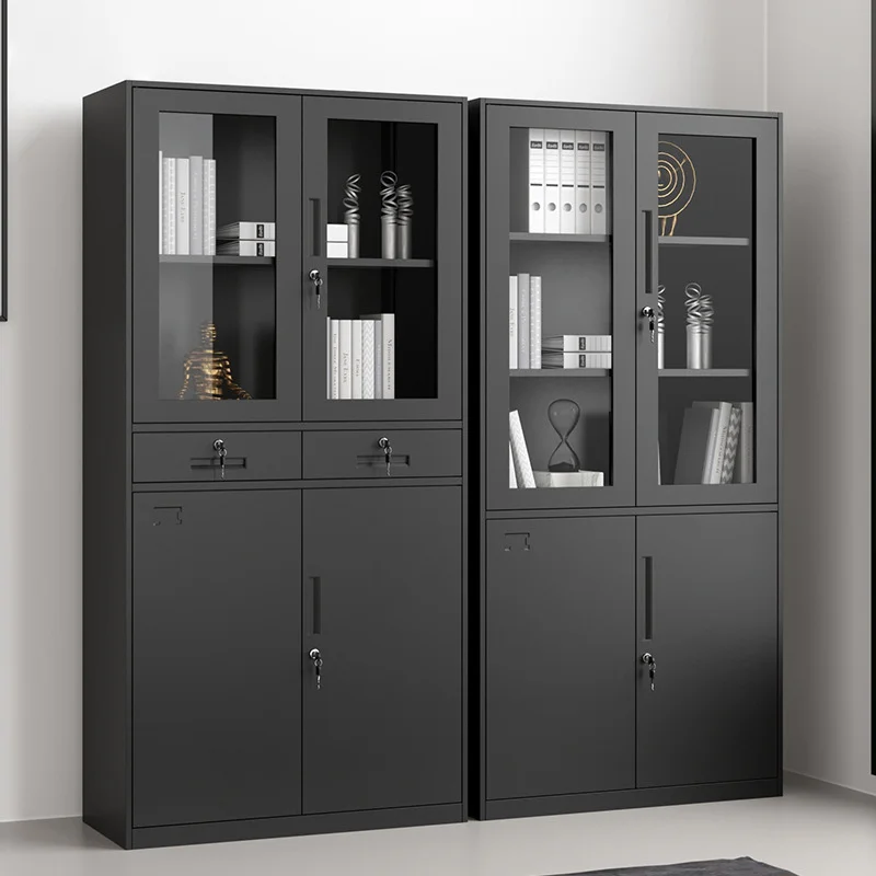 New Style And Popular Office Furniture Metal File Storage Cabinet Cupboard With Upper 2 Glass Door