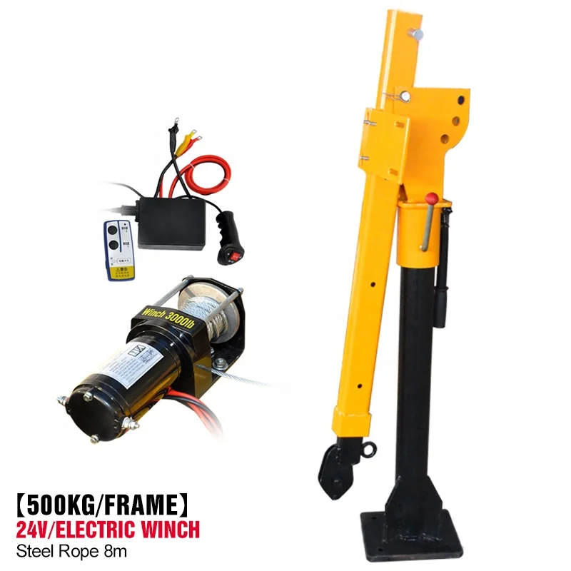 mini truck mounted crane Small Truck Crane with Hydraulic System Control 500 kg 8 meters rope [24V + wireless remote control]