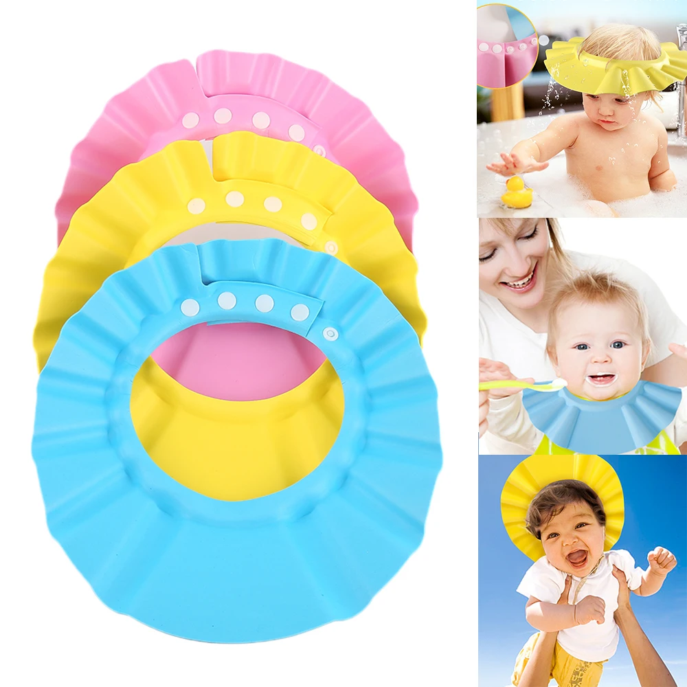 
3 Color Soft Adjustable Baby Shower Hat Adjustable Baby Kids Bath Hat Prevent Water Into Ear Printed Unisex IMAGE Visor 
