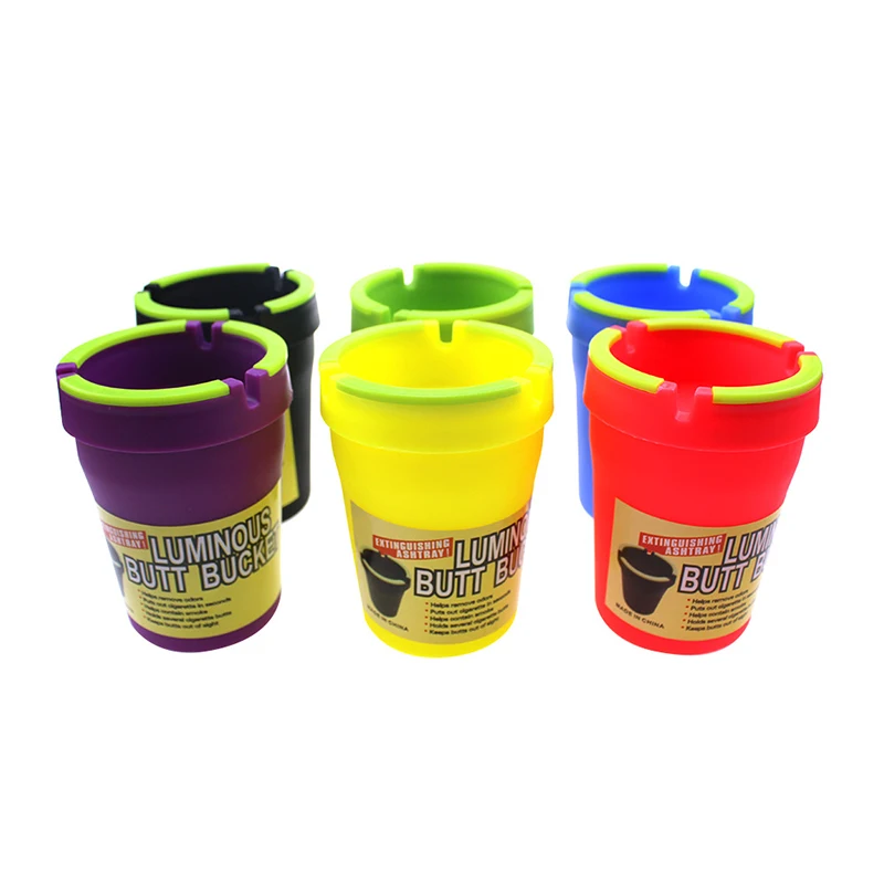 Lanchuang Smoking Accessory Glow In The Dark Portable Plastic Ashtray With Lid